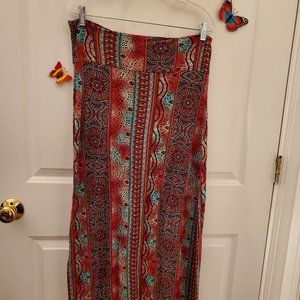Hot Kiss Stretchy Long Skirt, Pink, White & Teal, Size L